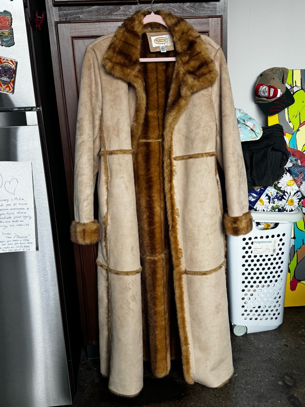 Vintage Talbots Penny Lane Faux Suede & Plush Fur Long Coat M
